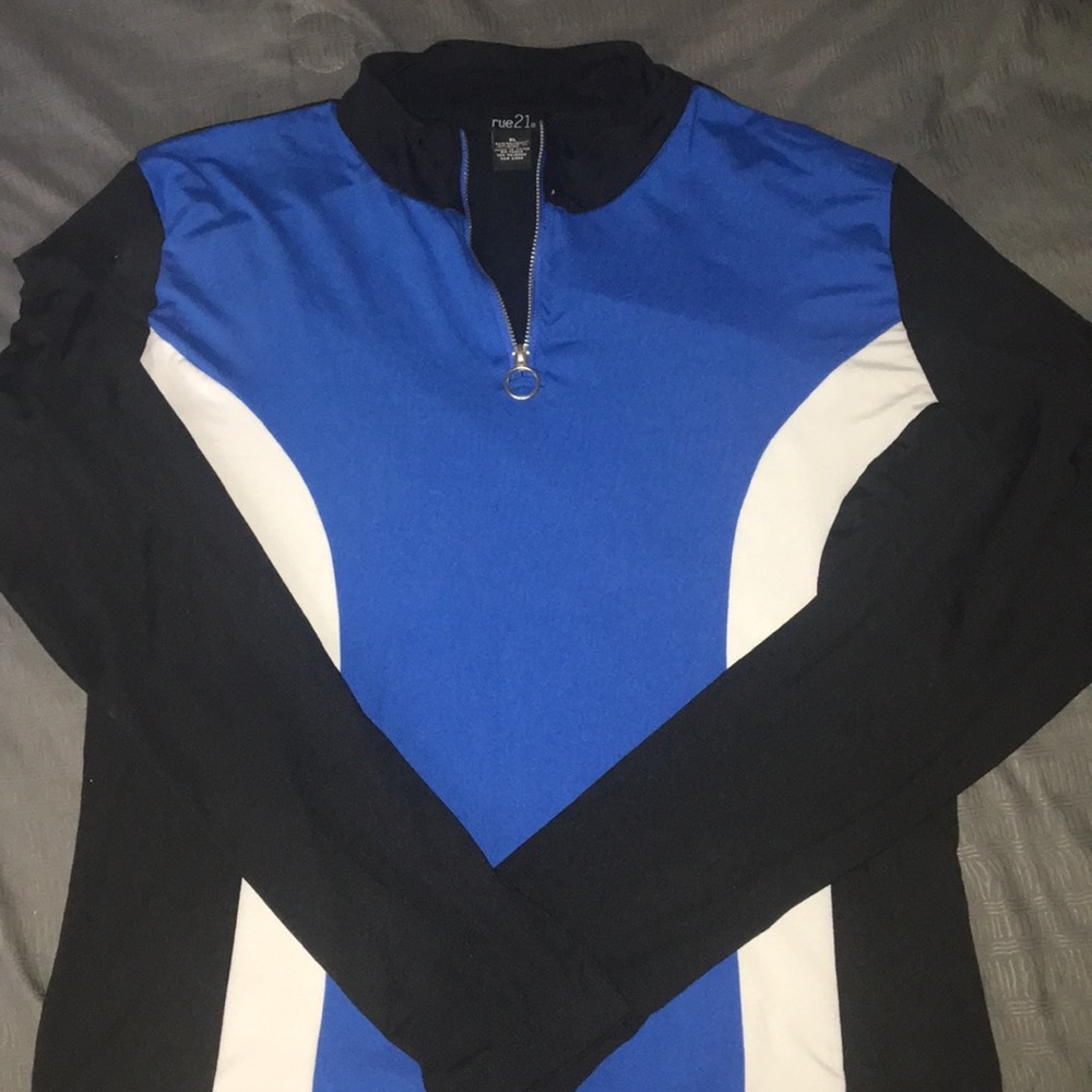 Rue21 Quarter Zip Black Blue & White Pull Over Tee